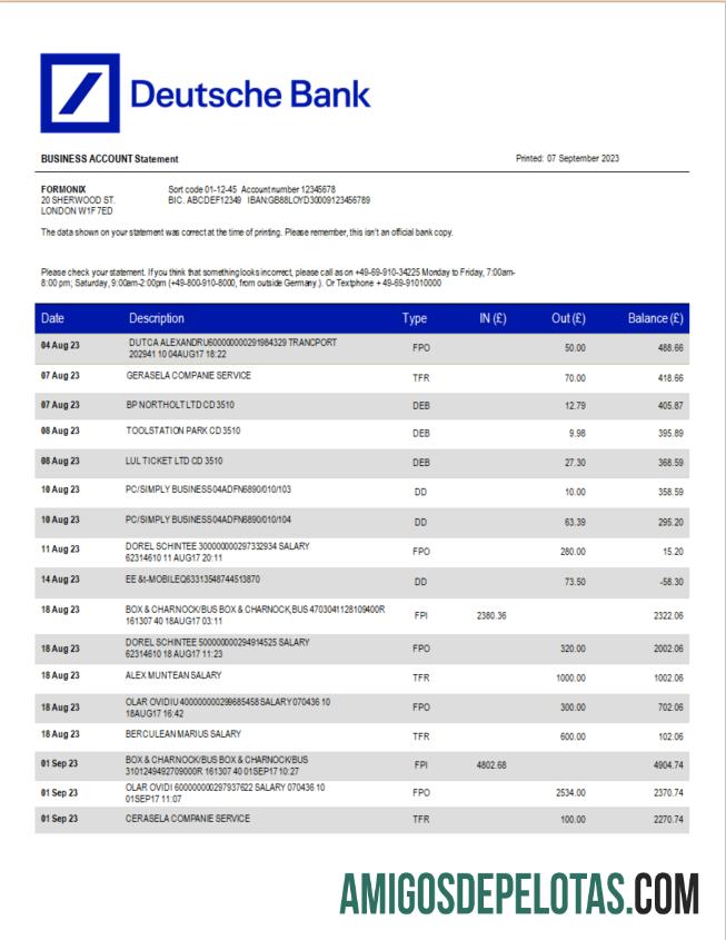 Baixável Deutsche Bank Corporate Statement Word And PDF modelo